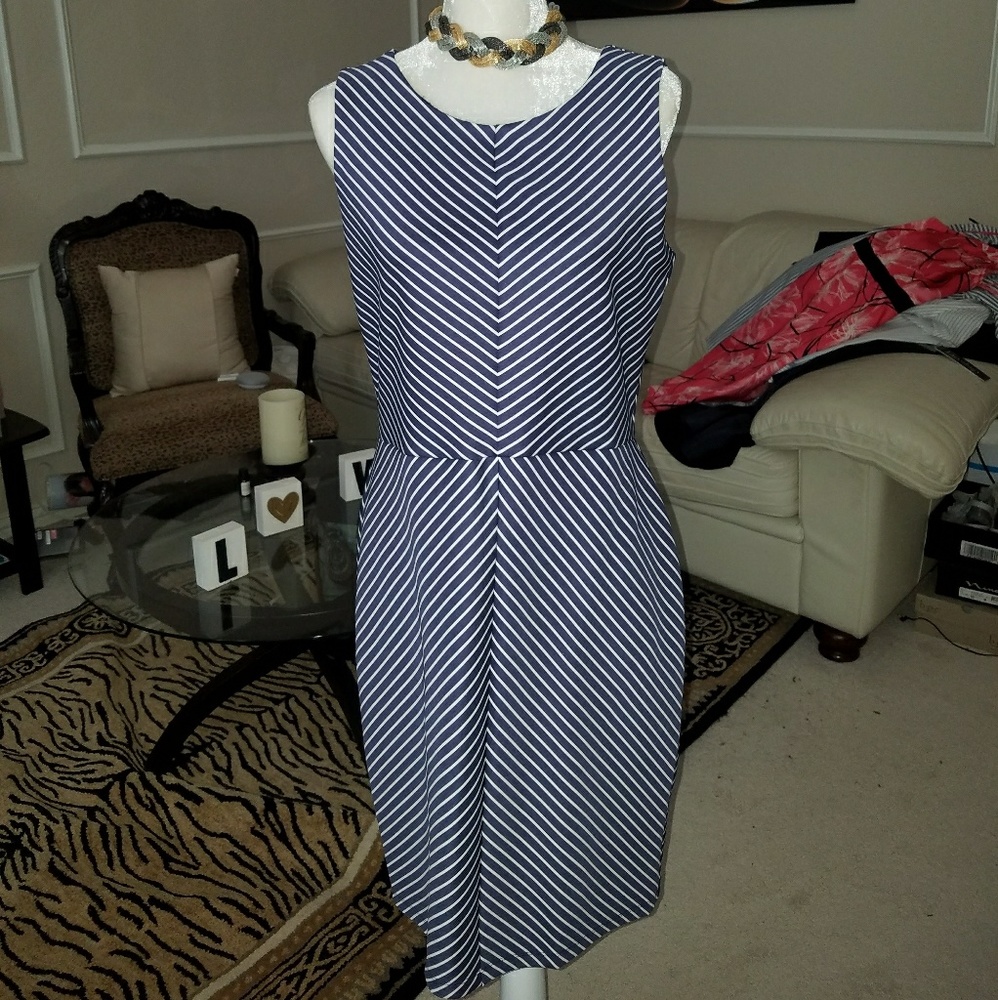 NWT! Blue/White Asymmetrical Striped Dress